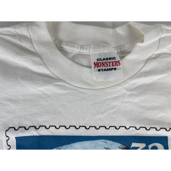 Vintage 90s Boris Karloff Frankenstein USA Monster Stamp T Shirt L/XL Youth - Picture 3 of 7